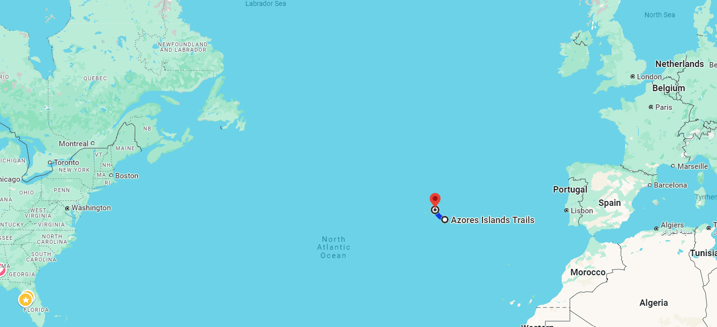 Google Maps image of Azores islands in the middle of the Atlantic, owned by Portugal