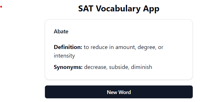 SAT Vocabulary Prep App by Frank Shines using Claude AI Artifacts Code Assistant